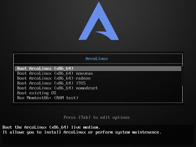 「ArcoLinux 20.07.5」-「インストール」「起動」