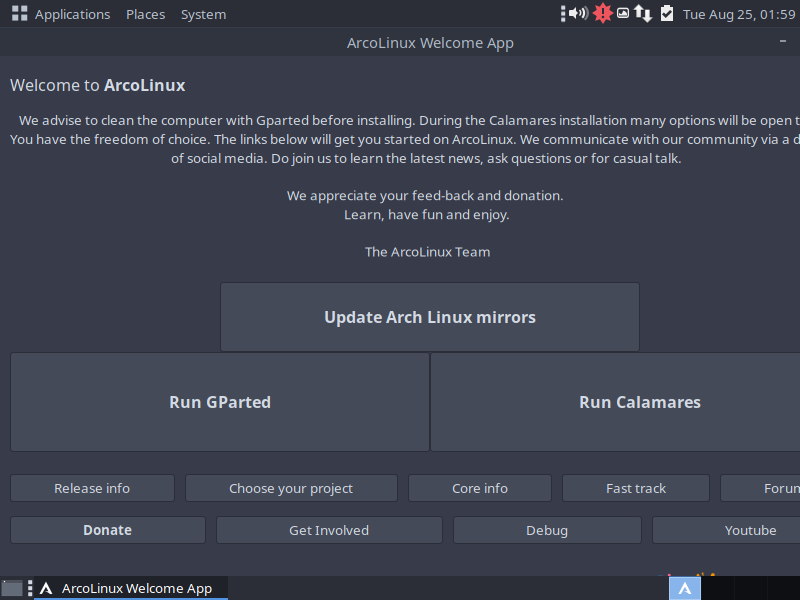 「ArcoLinux 20.07.5」-「Welcome APP」