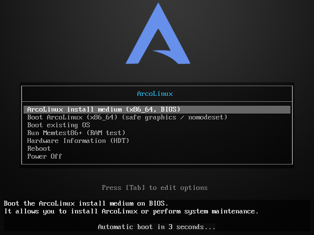 「ArcoLinux 20.11.9」-「インストール」「起動」