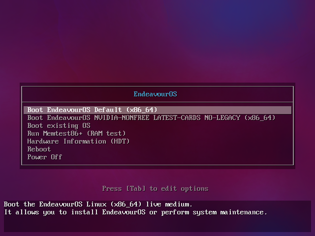 「EndeavourOS 2021.02.03」-「boot」