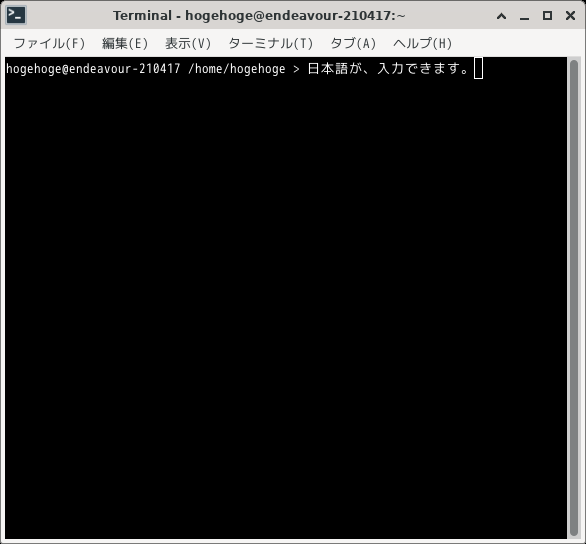 「EndeavourOS 2021.04.17 XFCE」-「日本語入力確認」