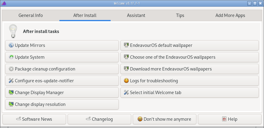 「EndeavourOS 21.4 LXQt」-「Welcome」