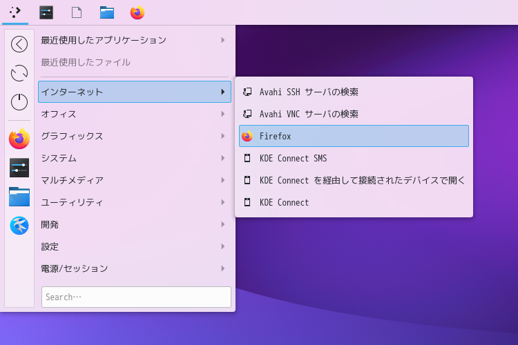 「EndeavourOS 21.4 KDE」-「スタート」→「インターネット」→「Firefox」