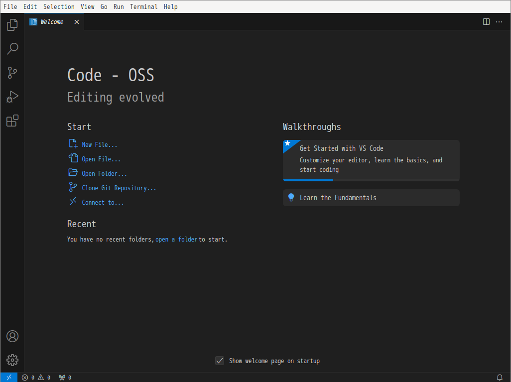「EndeavourOS 11-2023」-「Vsiual Studio Code」「起動直後」