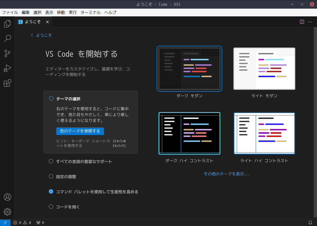 「EndeavourOS 2024.04.20」-「Vsiual Studio Code」「起動直後」