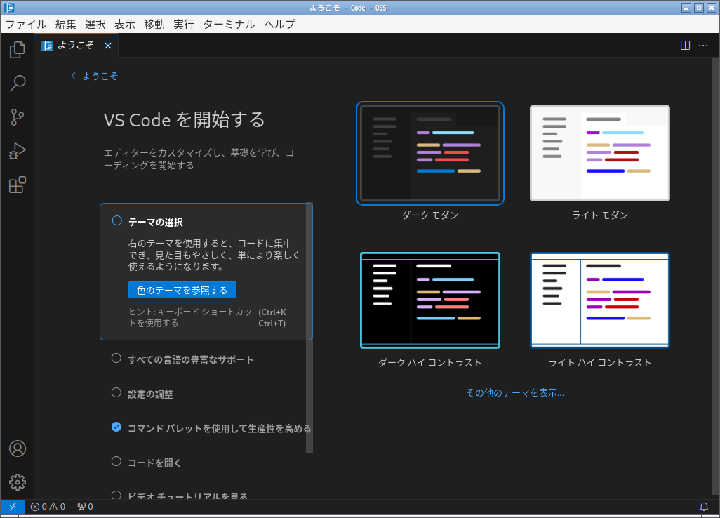 「EndeavourOS 2024.04.20」-「Vsiual Studio Code」「起動直後」