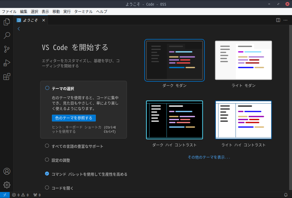 「EndeavourOS 2024.06.25」-「Vsiual Studio Code」「起動直後」