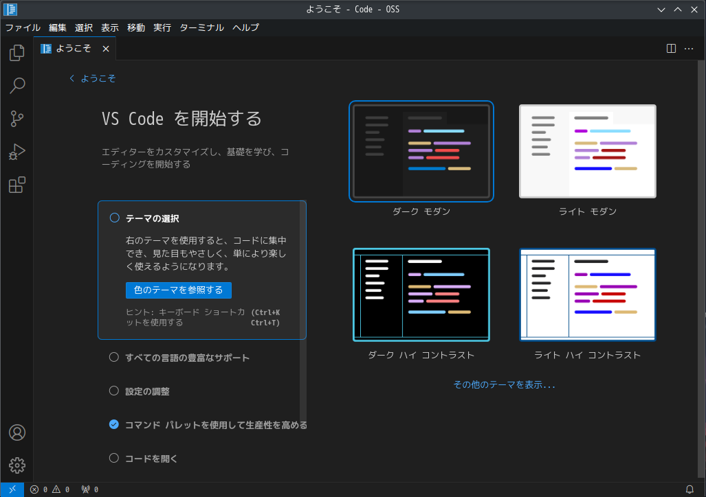 「EndeavourOS 2024.06.25」-「Vsiual Studio Code」「起動直後」