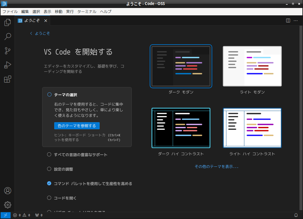 「EndeavourOS 2024.06.25」-「Vsiual Studio Code」「起動直後」
