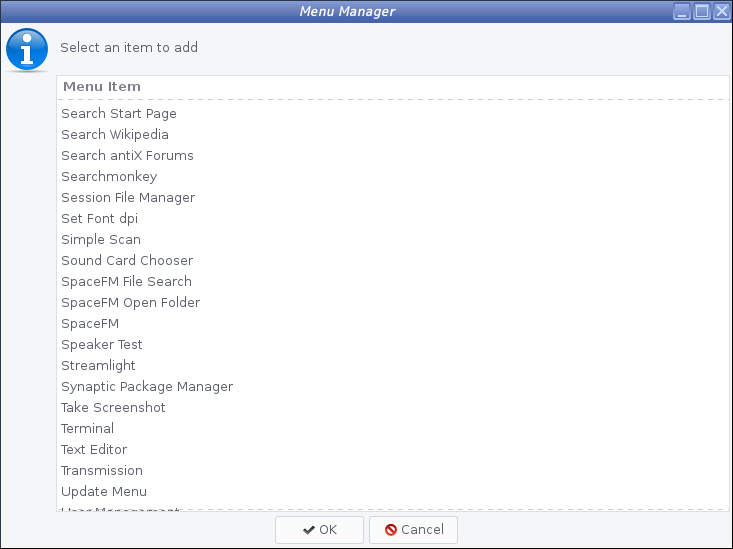 antiX - 17.3.1 -「Menu Manager」-「Personal」- 表示中