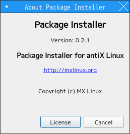 「antiX 19 Fluxbox」-「パッケージインストーラ」- バージョン情報