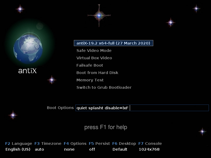 「antiX 19.2」-「インストーラ」「デフォルト」