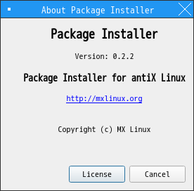 「antiX 19.2 Fluxbox」-「パッケージインストーラ」「バージョン情報」
