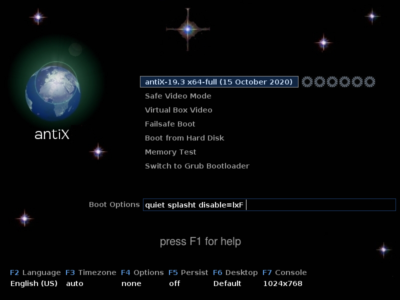 「antiX 19.3」-「インストーラ」「デフォルト」