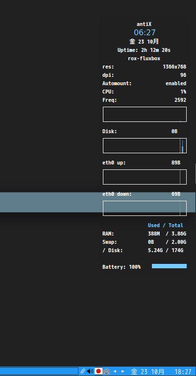 クリックでオリジナルのサイズで開きます 「antiX 19.3 Fluxbox」-「Conky」「フォント変更後」