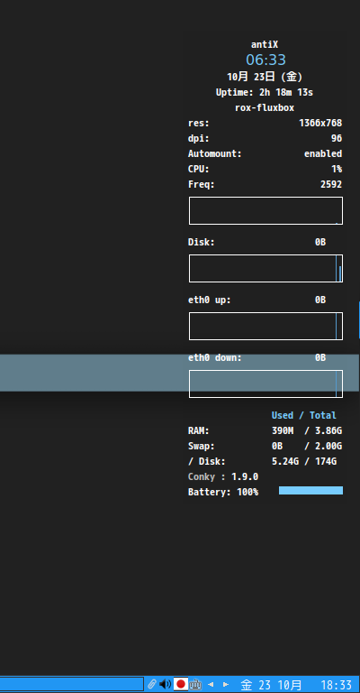 「antiX 19.3 Fluxbox」-「Conky」「日付表示形式変更」