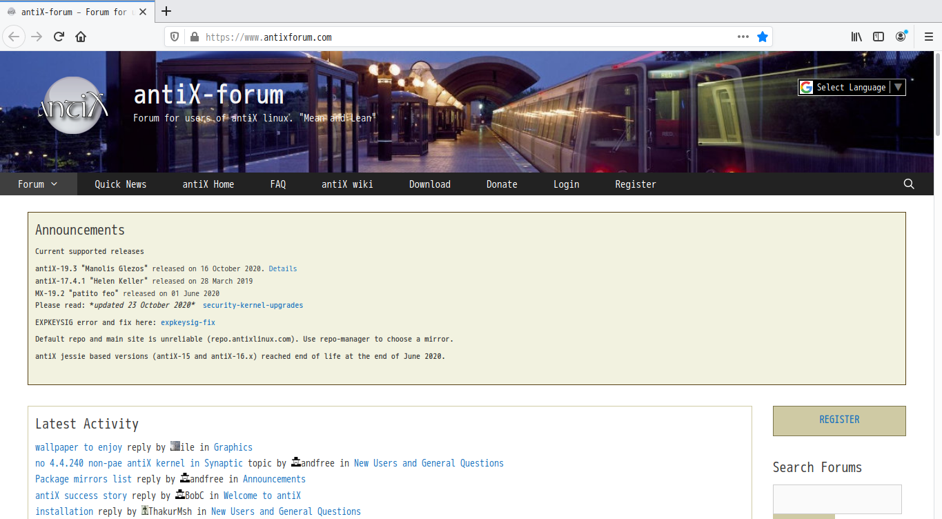 「antiX 19.3 herbstluftwm」-「Firefox」「起動直後」
