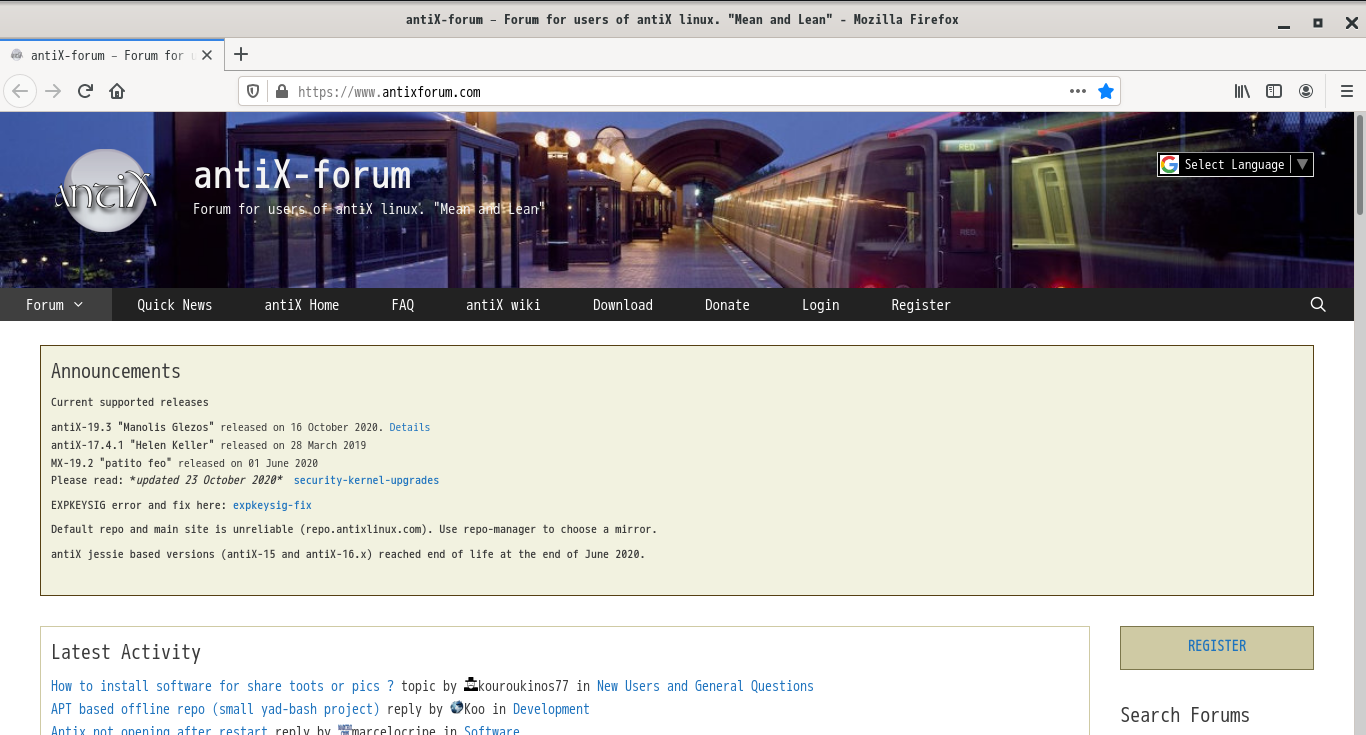 「antiX 19.3 BUDGIE」-「Firefox」「起動直後」