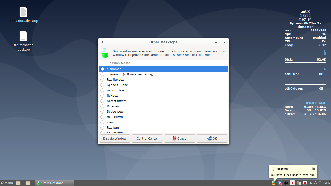 「antiX 19.4」-「デスクトップ更新」