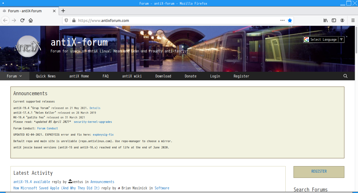 「antiX 19.4 Fluxbox」-「Firefox」「起動直後」