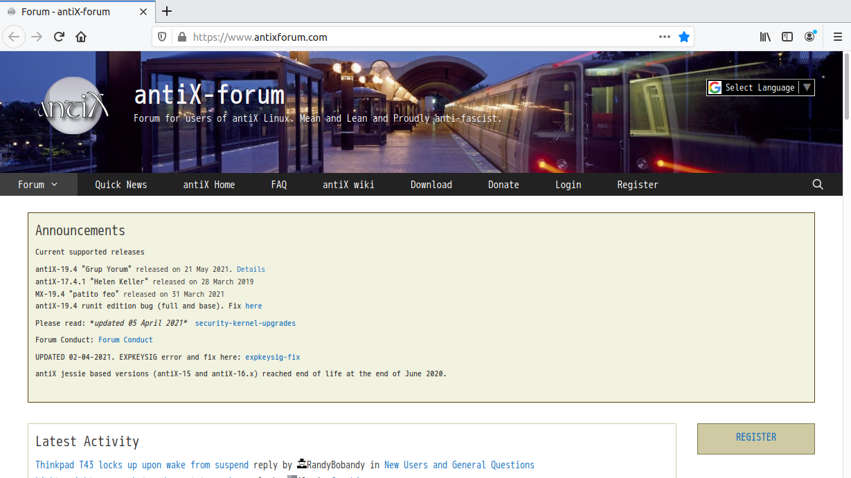 「antiX 19.4 herbstluftwm」-「Firefox」「起動直後」