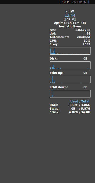 「antiX 19.4 herbstluftwm」-「Conky」「デフォルトの表」