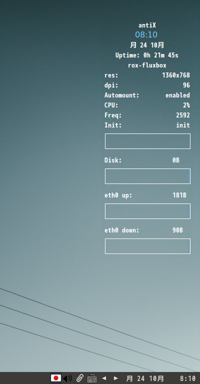 「antiX 22 Fluxbox」-「Conky」「フォント変更後」
