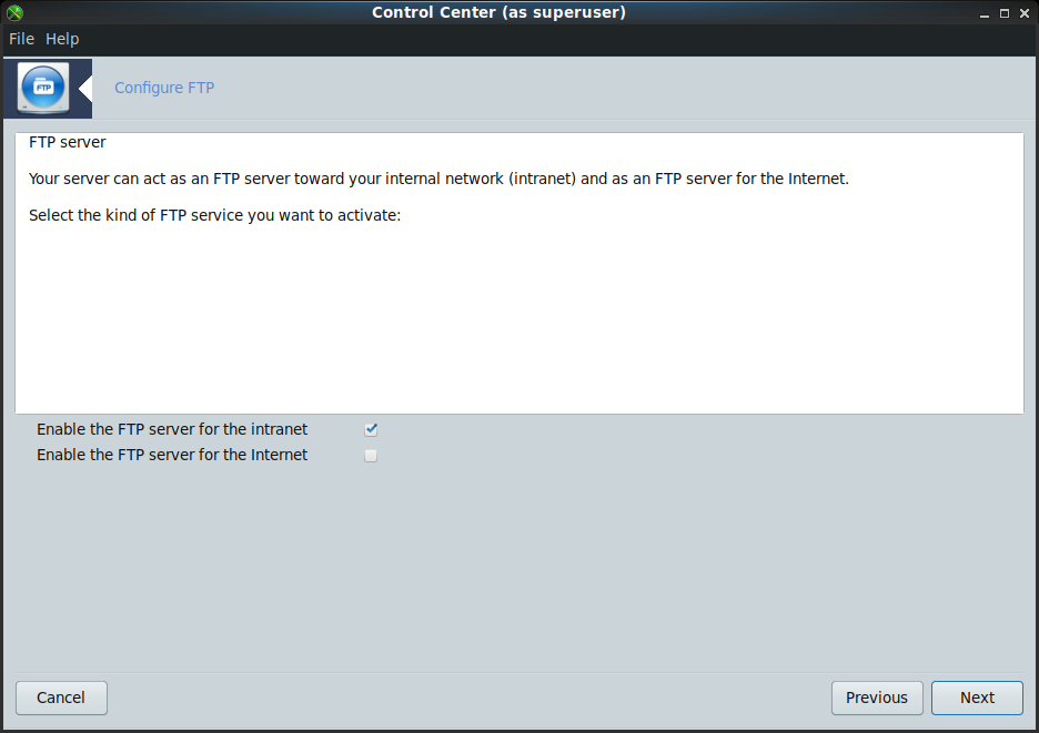 PCLinuxOS - 201903 -「Control Center（スーパーユーザで）」-「Configure FTP」