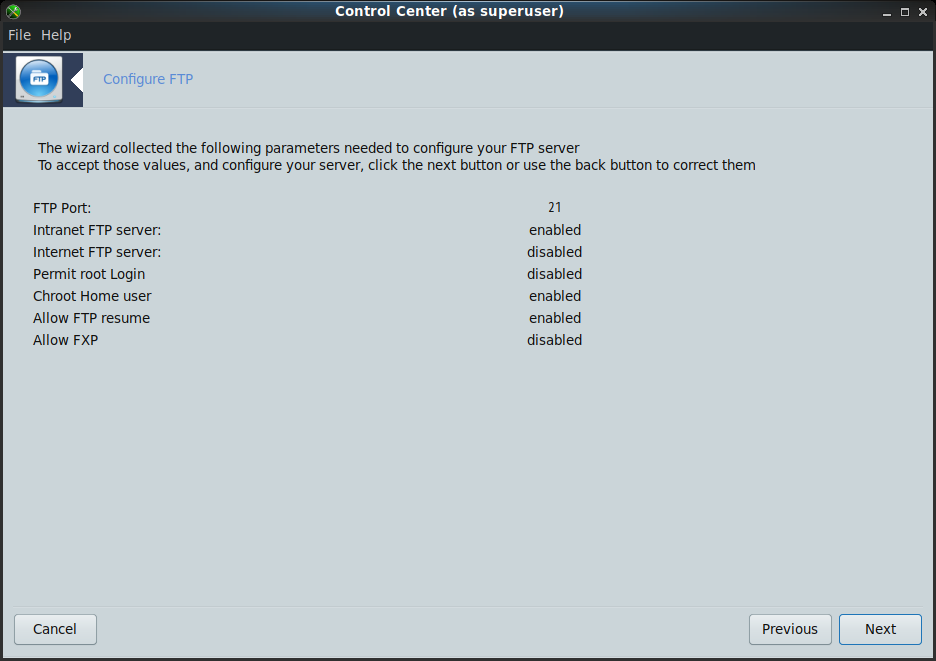 PCLinuxOS - 201903 -「Control Center（スーパーユーザで）」-「Configure FTP」