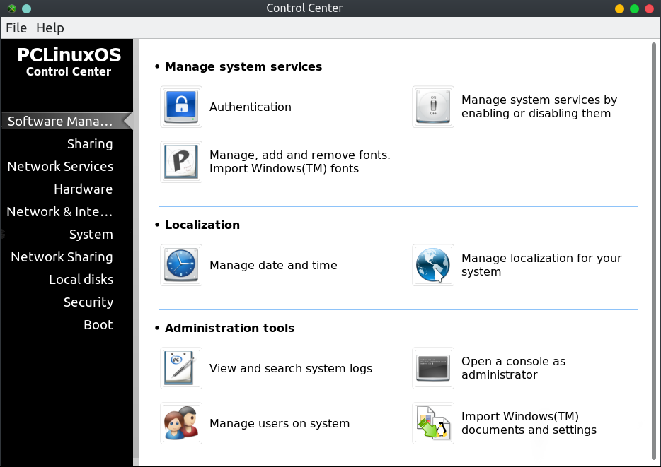「PCLinuxOS 201906 KDE Plasma」- 基本操作 -「Control Center」-「System」タブ