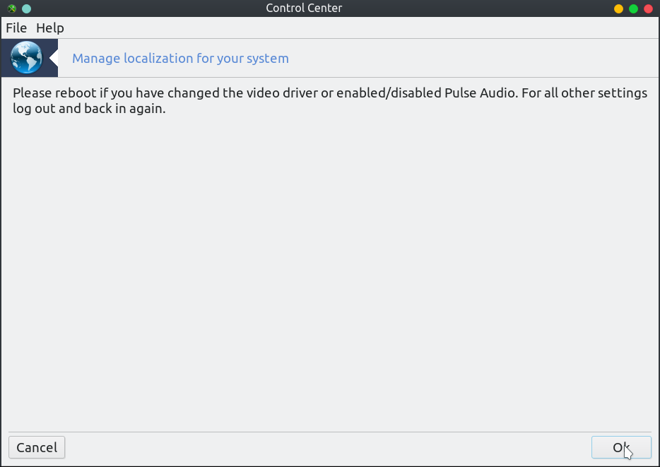 「PCLinuxOS 201906 KDE Plasma」- 基本操作 -「Control Center」-「Please reboot...」