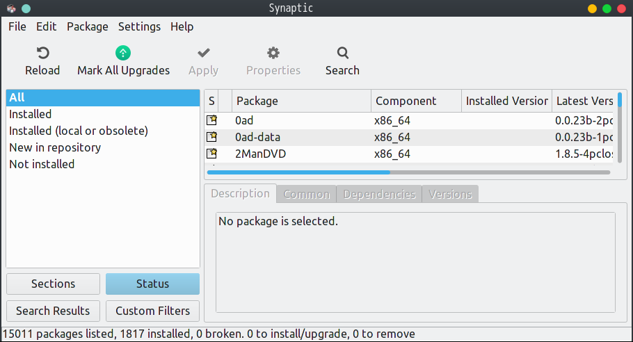 「PCLinuxOS 201906 KDE Plasma」-「パッケージインストーラ」- 起動直後