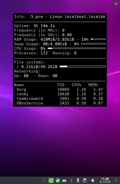 クリックでオリジナルのサイズで開きます 「PCLinuxOS 201906 KDE Plasma」-「Conky」「表示」