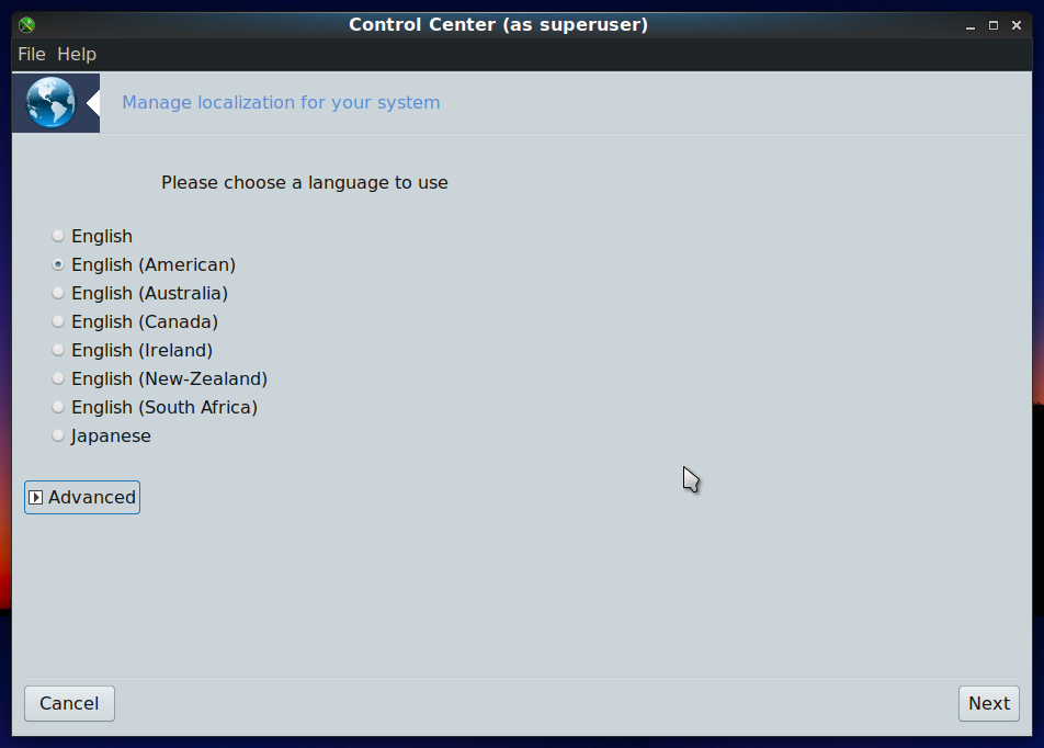 「PCLinuxOS 202010」-「Please choose a language to use」