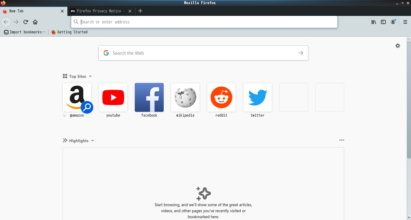 「PCLinuxOS 202010 MATE」-「Firefox」「起動直後」