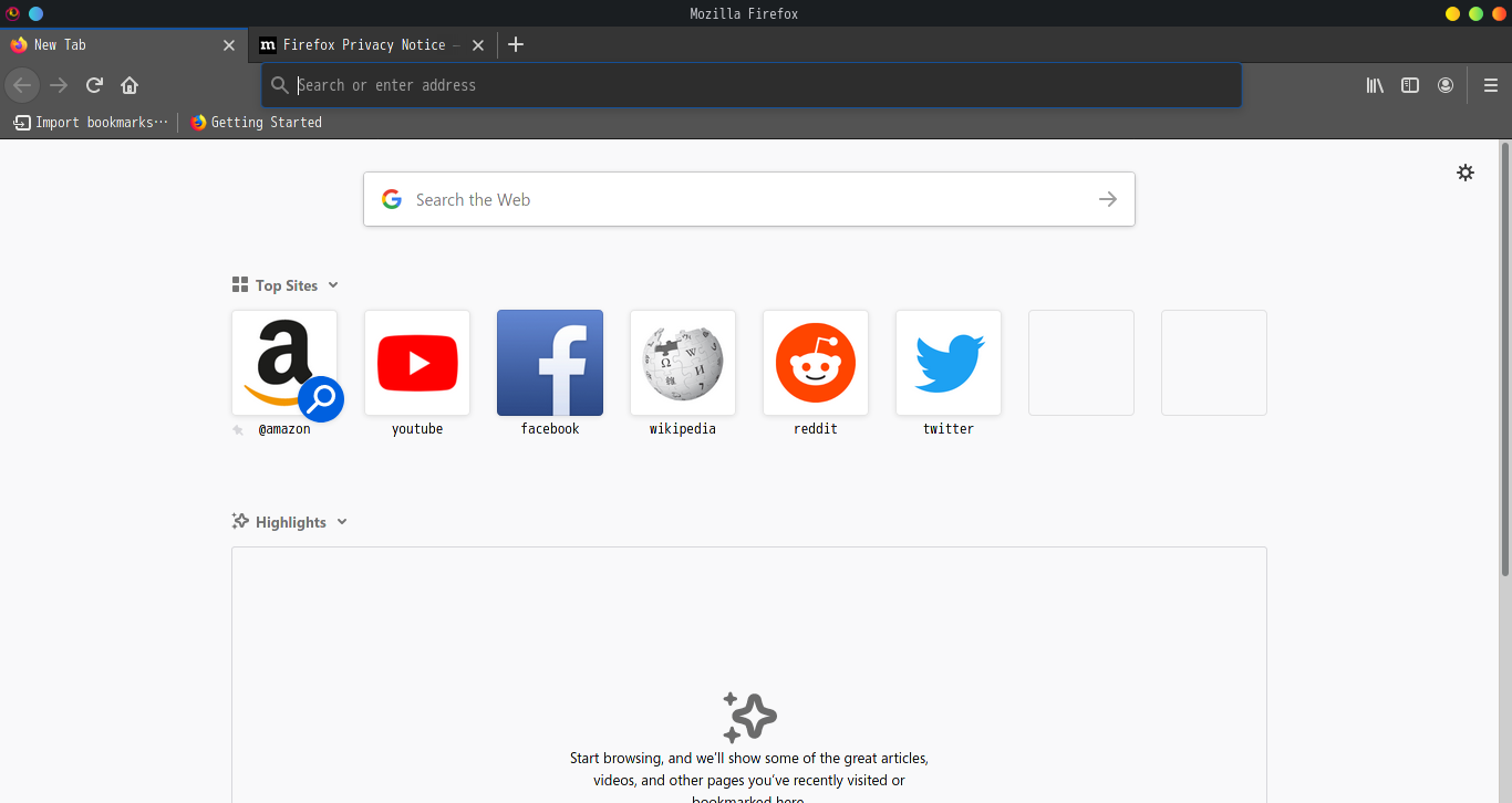 「PCLinuxOS 202010 KDE」-「Firefox」「起動直後」