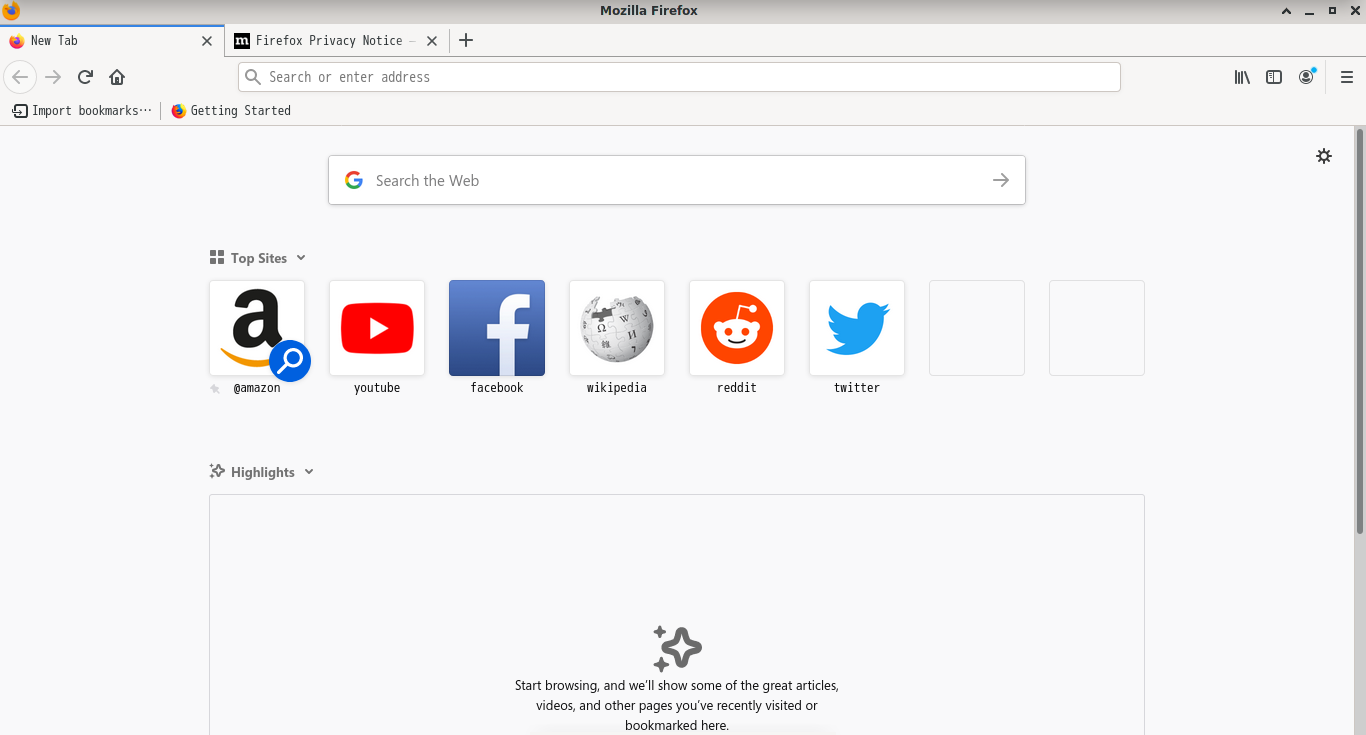 「PCLinuxOS 202010 XFCE」-「Firefox」「起動直後」