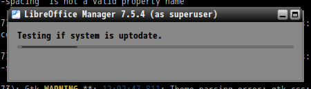 クリックでオリジナルのサイズで開きます 「PCLinuxOS 2023.05 MATE」-「LibreOffice Manager」「Testing if system is update」