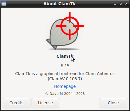 「PCLinuxOS 2023.05 LXDE」-「ClamTk」「バージョン情報」
