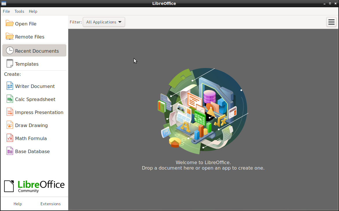 「PCLinuxOS 2023.05 KDE」-「LibreOffice」「起動直後」