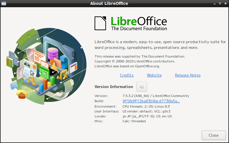 「PCLinuxOS 2023.05 KDE」-「LibreOffice」「バージョン情報」