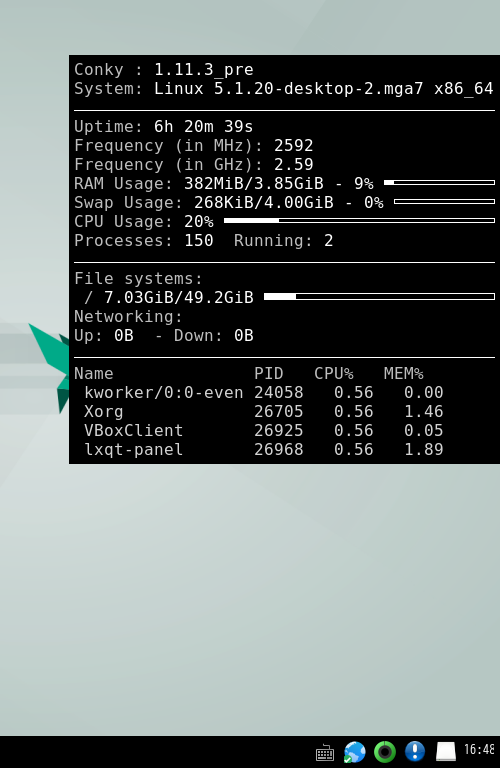 クリックでオリジナルのサイズで開きます 「Mageia 07 LXQt」-「Conky」表示