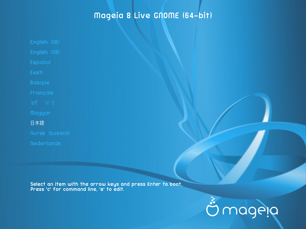 「Mageia 08 インストール GNOME・KDE・XFCE」-「言語選択」