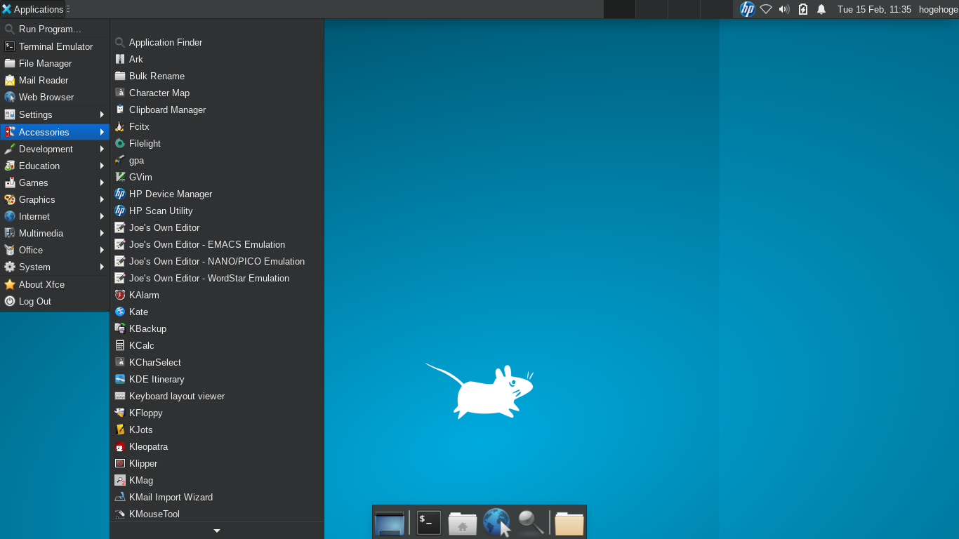 「Slackware 15.0 XFCE」-「デフォルトのデスクトップ・メニュー」