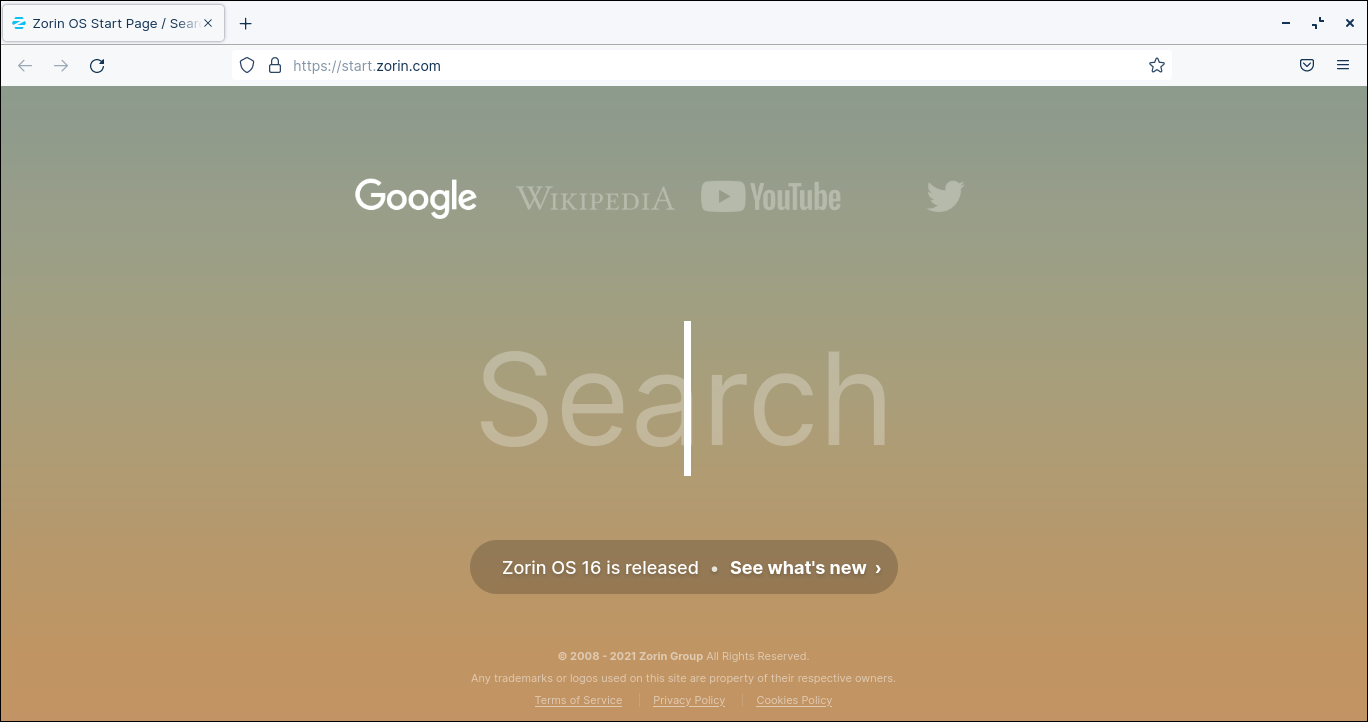「Zorin OS 16」-「Firefox」「起動直後」