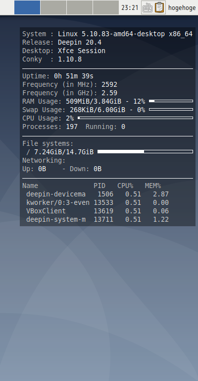 クリックでオリジナルのサイズで開きます 「deepin 20.4 XFCE」-「Conkey」「表示」