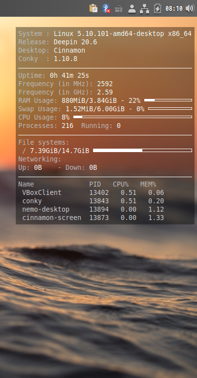 クリックでオリジナルのサイズで開きます 「deepin 20.6 Cinnamon」-「Conkey」「表示」