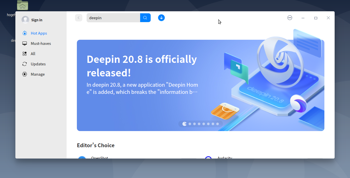 「deepin 20.8 MATE」-「deepin-app-store」「起動直後」