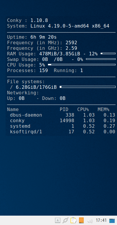 クリックでオリジナルのサイズで開きます 「SparkyLinux 5.8 LXQt」-「Conky」表示