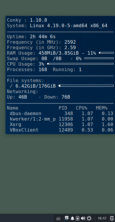 クリックでオリジナルのサイズで開きます 「SparkyLinux 5.8 BUDGIE」-「Conky」表示